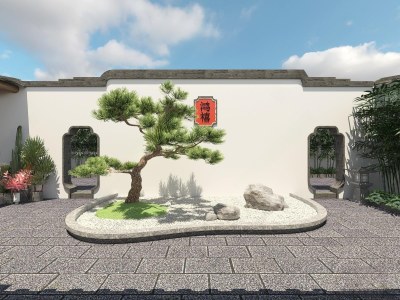 新中式庭院景观3D模型下载